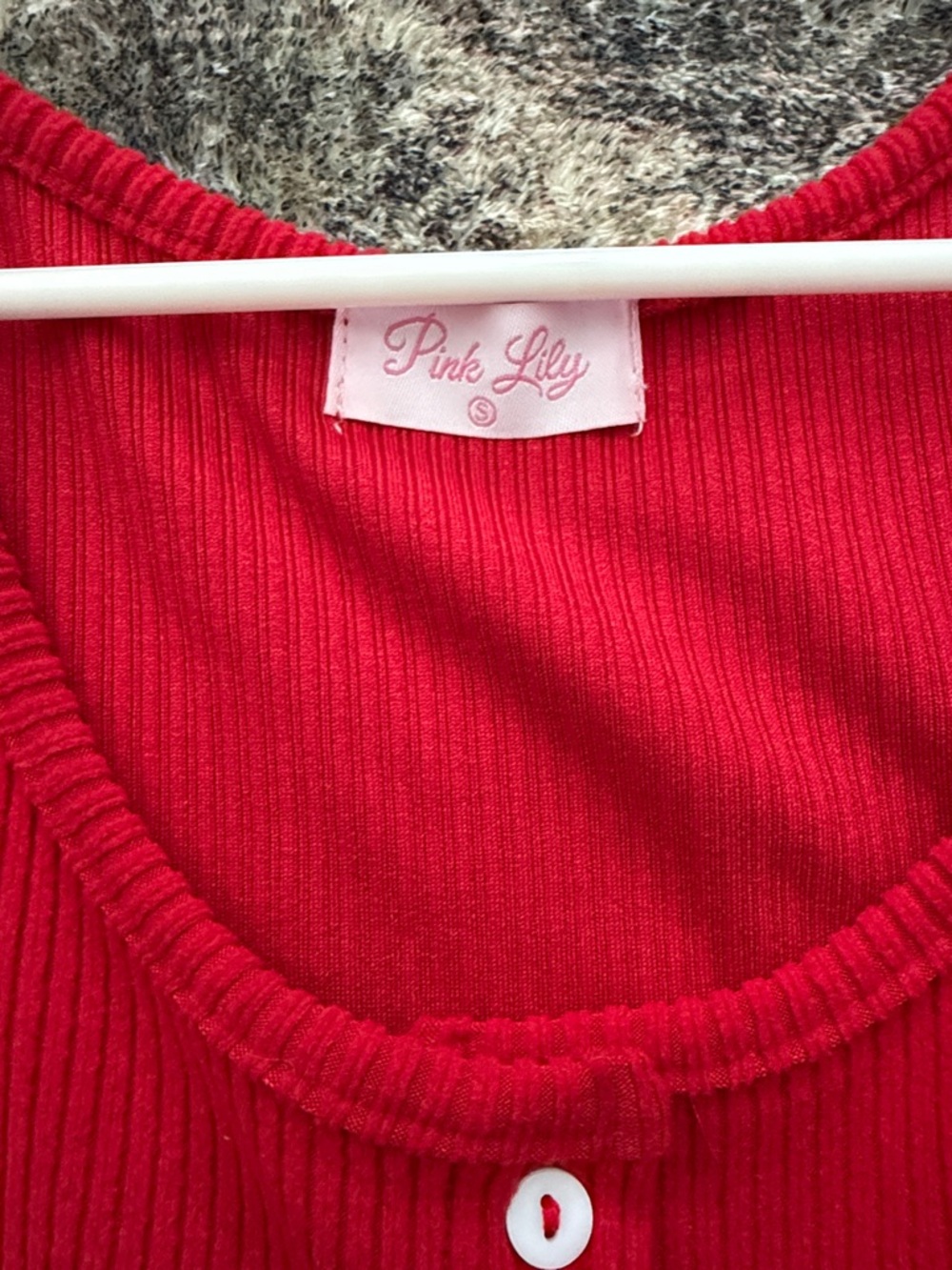 Pink Lily Red Ribbed Button-Front Mini Dress Small - Picture 2 of 3